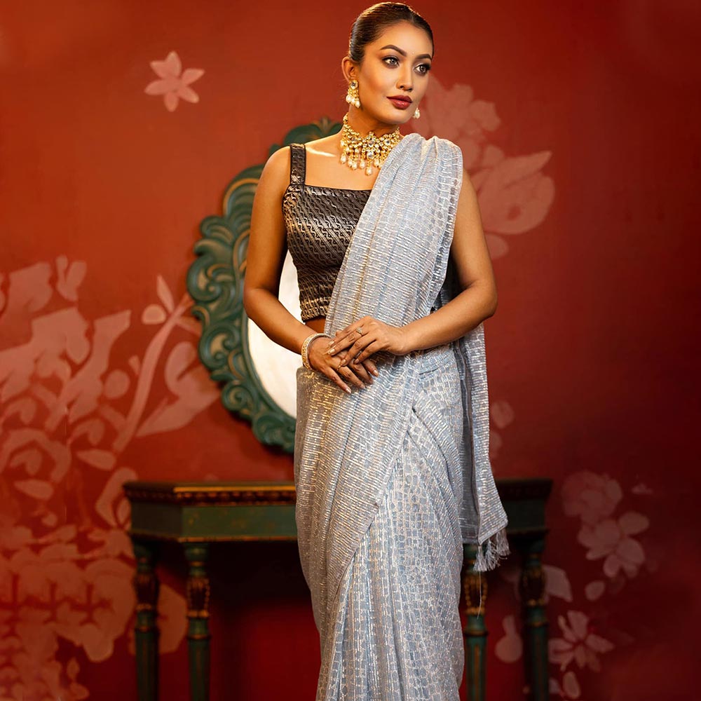 New Stylish Silver Color Saree